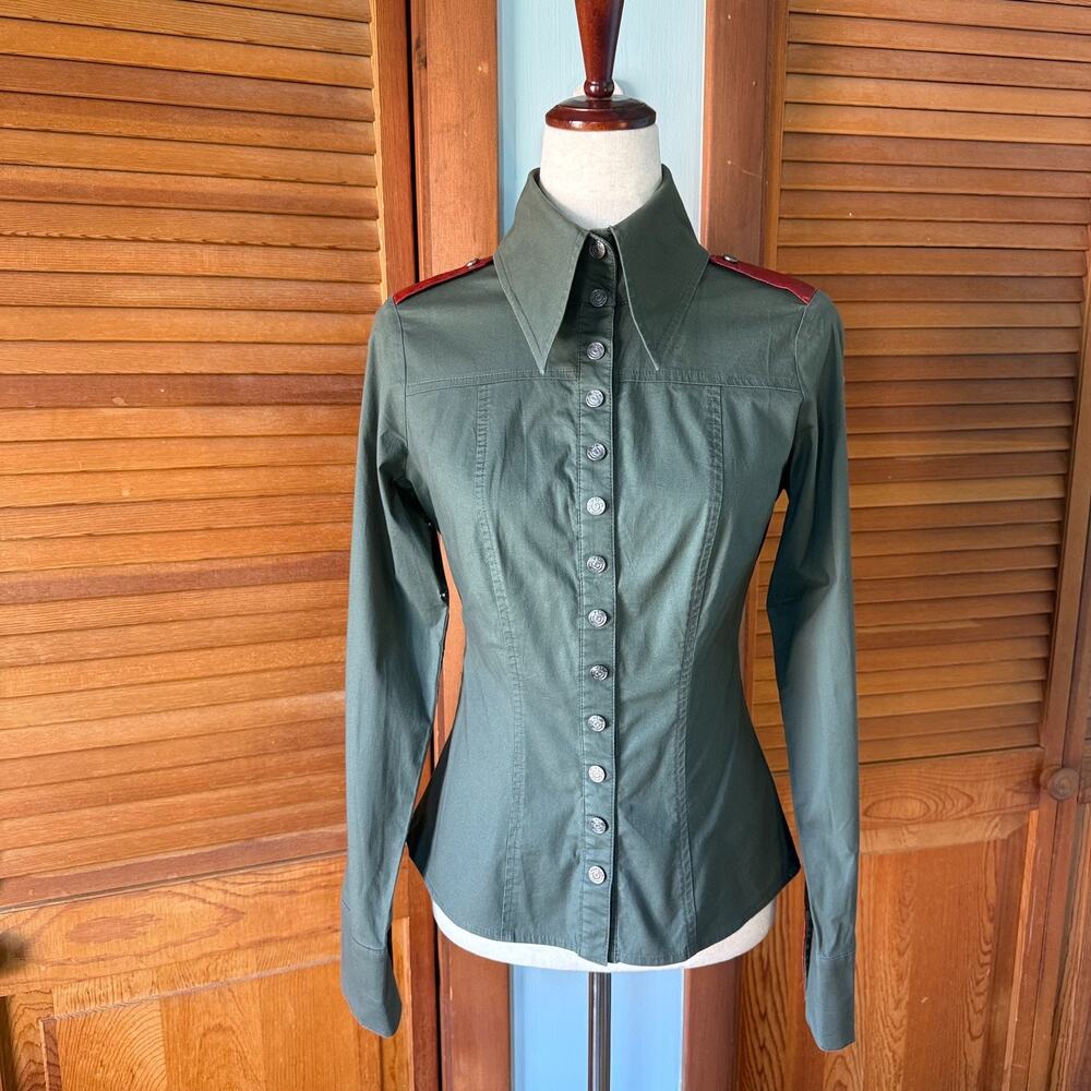 Vintage Lip Service *Rare* Division LS Punk Goth Military Green Shirt Top M-L